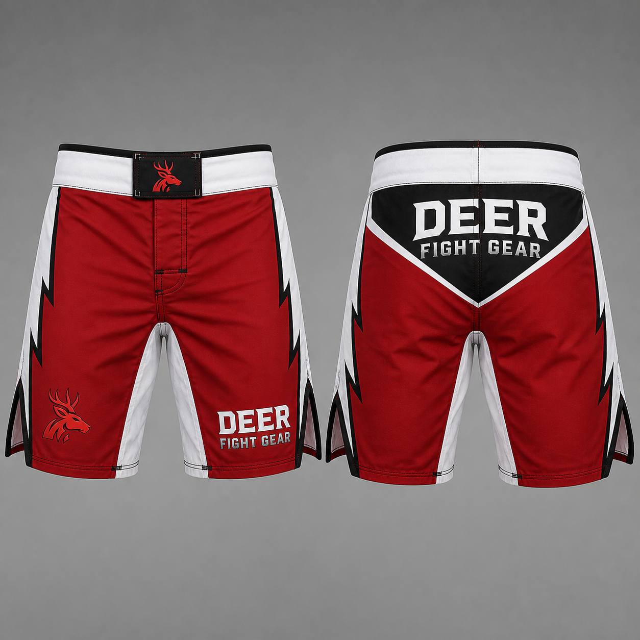 Crimson White Split-Leg Performance MMA Shorts