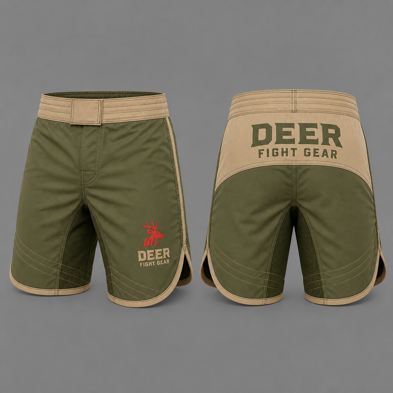 Olive Sand Scallop-Cut Grappling Shorts
