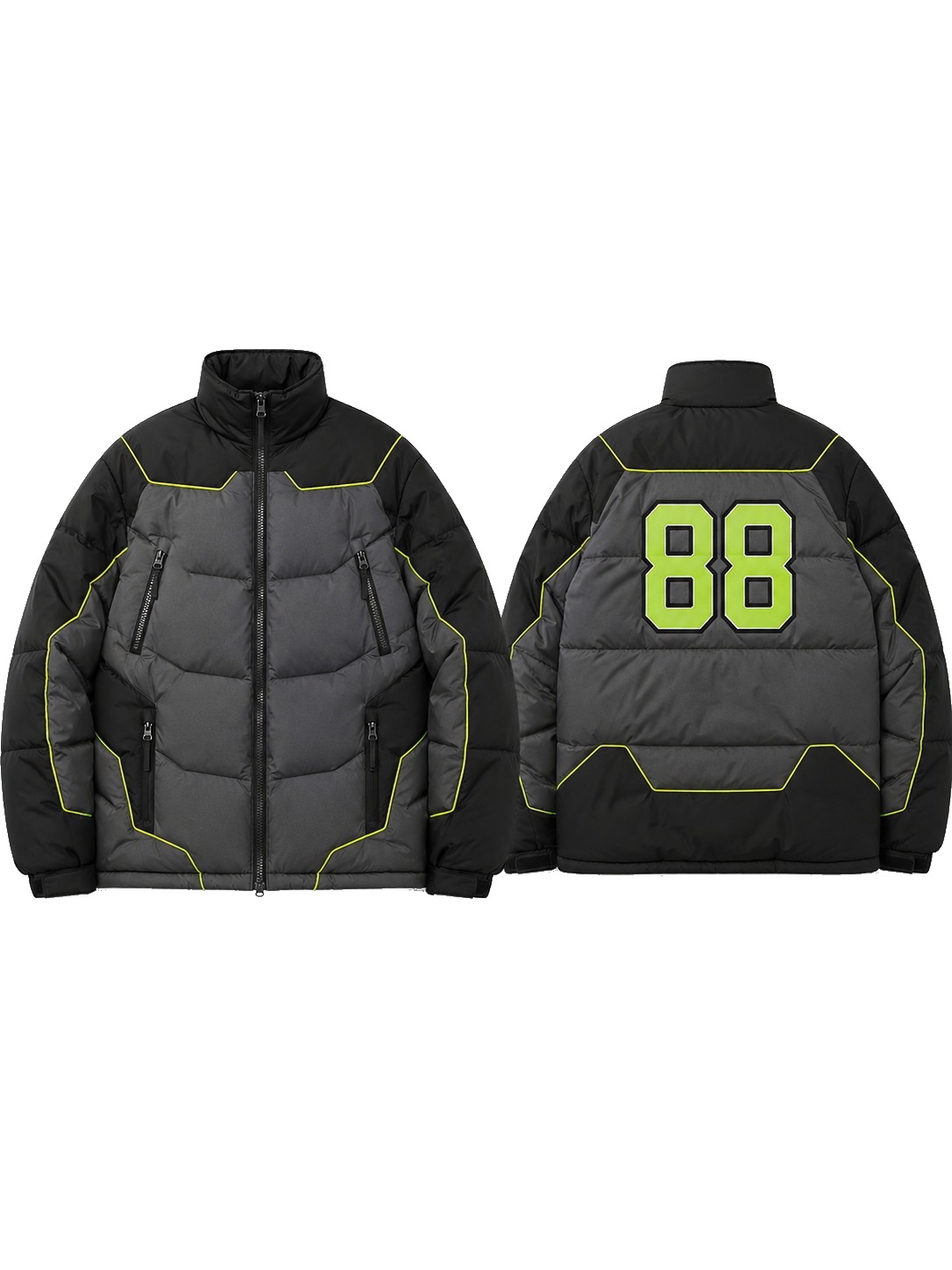 Custom Puffer Jackets Charcoal Neon Puffer Jacket manufactured by Deer Fight Gear
