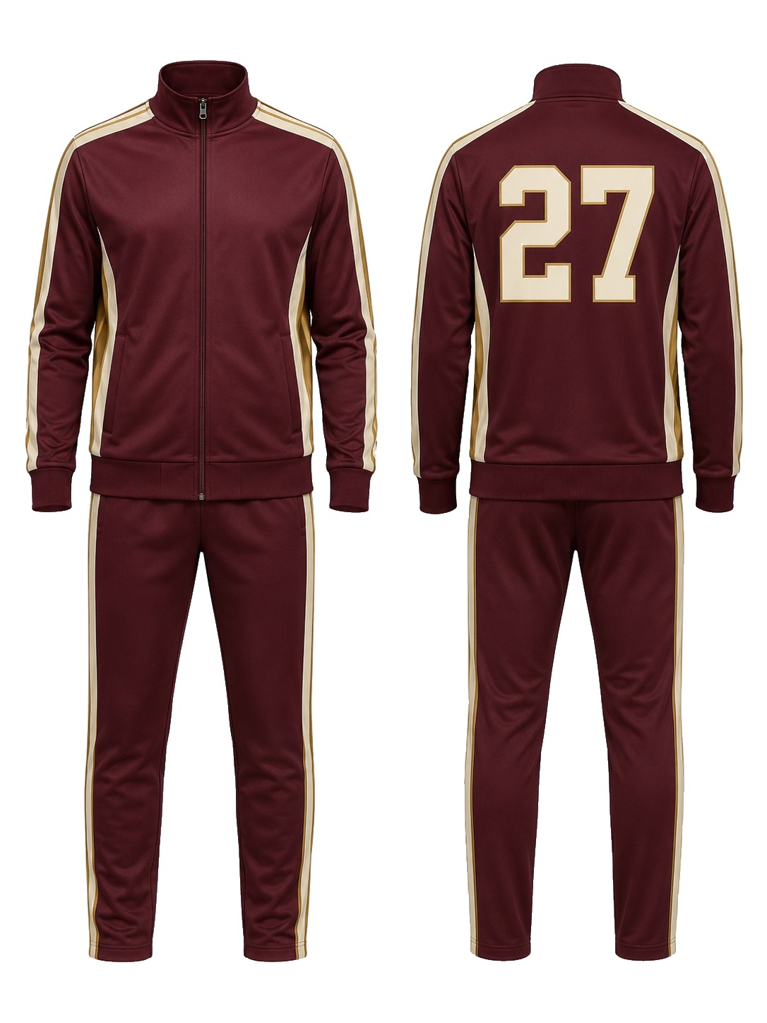 Custom Tracksuits Maroon Cream Tracksuit manufactured by Deer Fight Gear