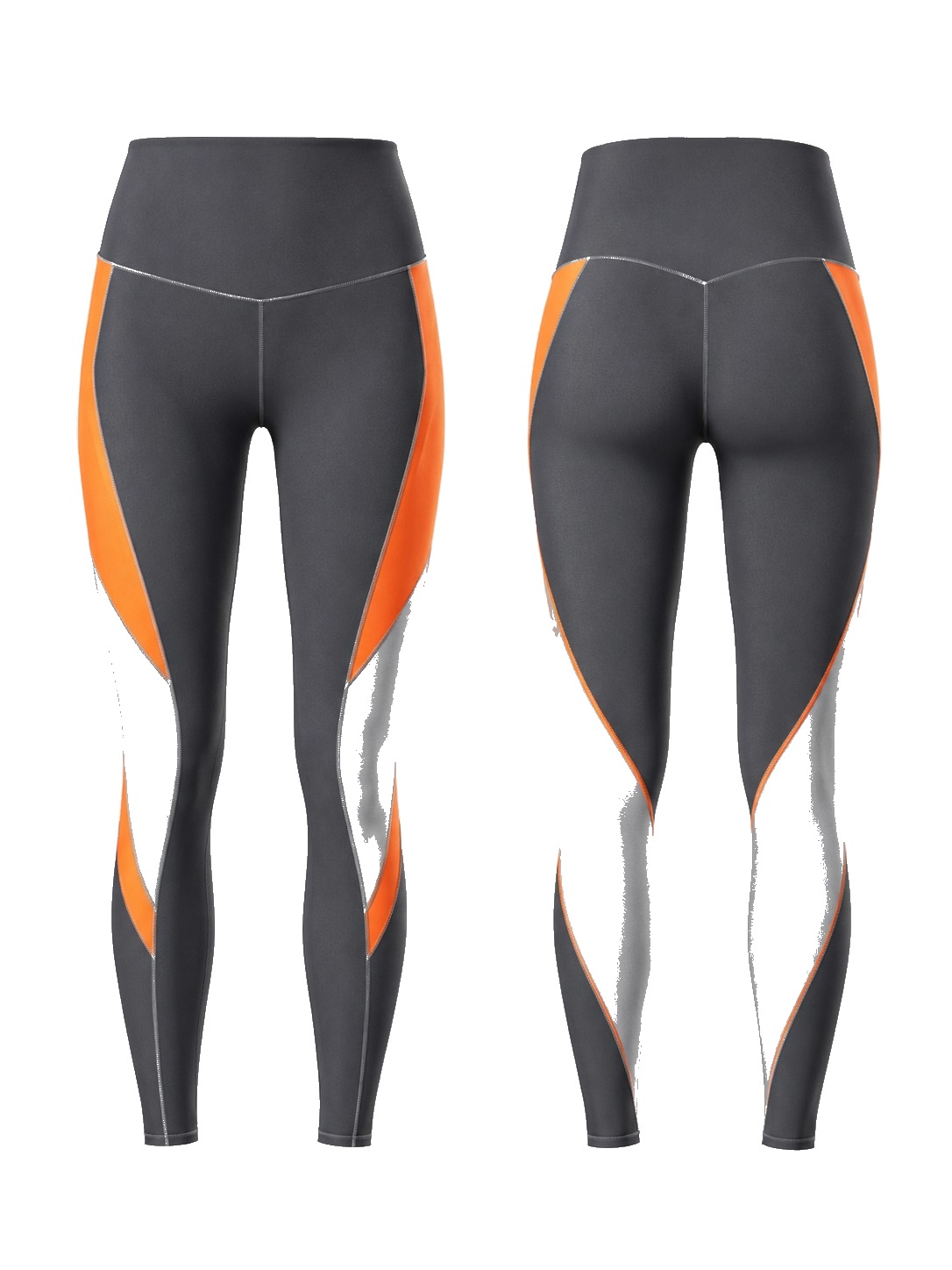 Custom Leggings Charcoal Orange Colorblock Leggings manufactured by Deer Fight Gear
