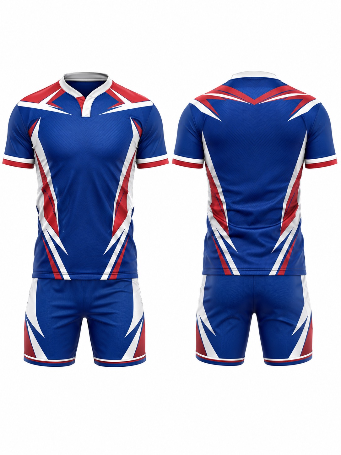 Custom Rugby Blue Red And White Sports Uniform manufactured by Deer Fight Gear