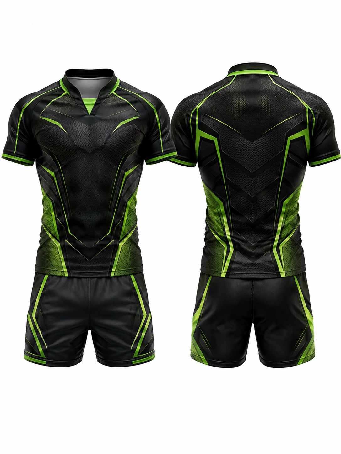 Custom Rugby Neon Green Futuristic Sports Uniform manufactured by Deer Fight Gear