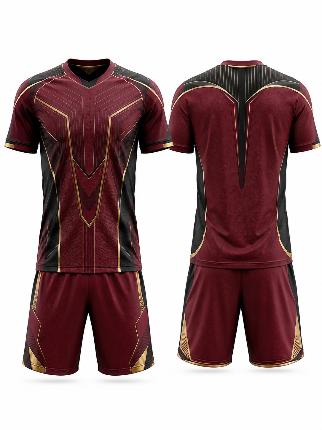 Custom Soccer Maroon Gold Geometric Soccer Kit manufactured by Deer Fight Gear